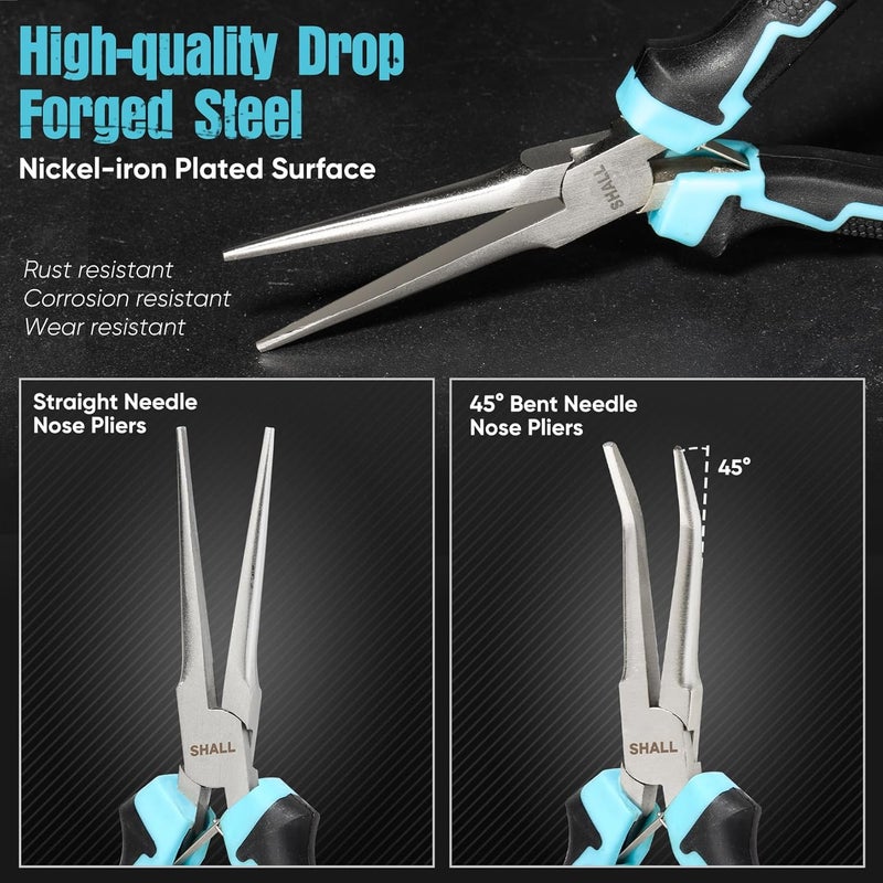 SHALL 6" Mini Needle Nose Pliers Set, 2PCS Long Nose Pliers & Bent Nose Pliers with Comfort Grip Handles, Non-Serrated Small Needle Nose Pliers for Jewelry Making, Bending Wire, Crafts, Home Repair - Image 3